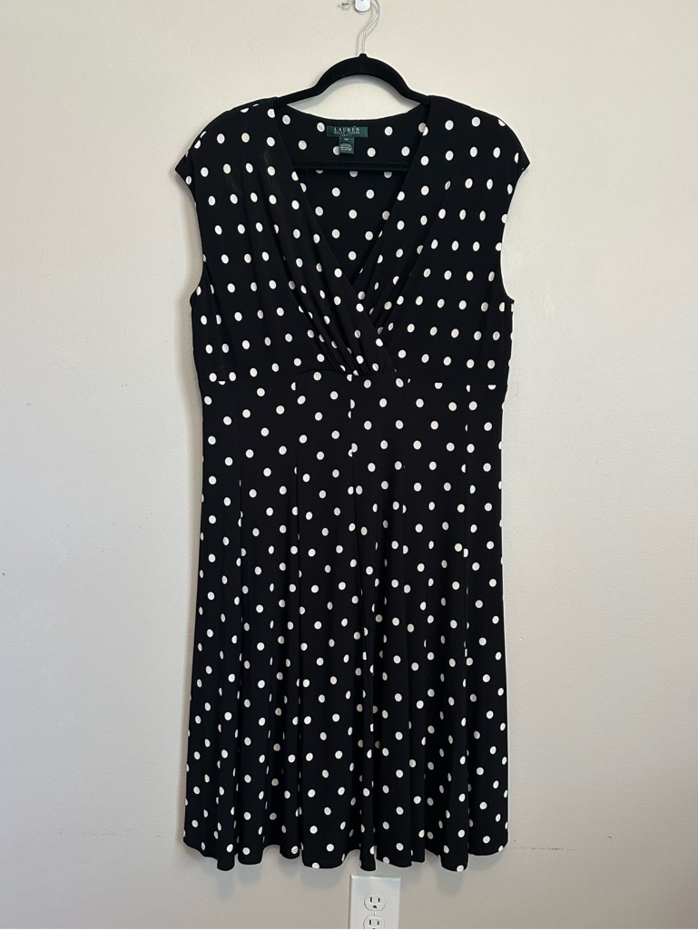 Lauren Ralph Lauren Polka Dot Fit Flare Dress Black White 14W Flowy 90’s Chic